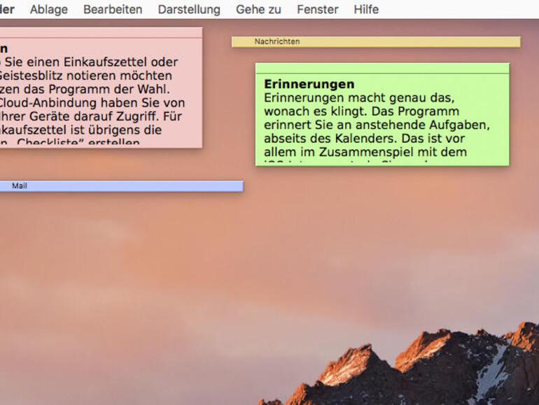 Notizzettel können Sie am Desktop anbringen