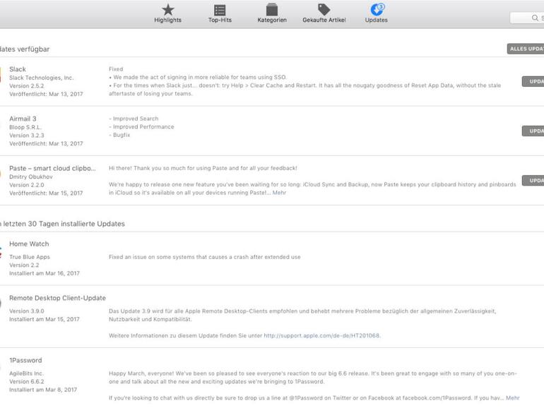 Screenshot zeigt Update-Dialog im Mac App Store