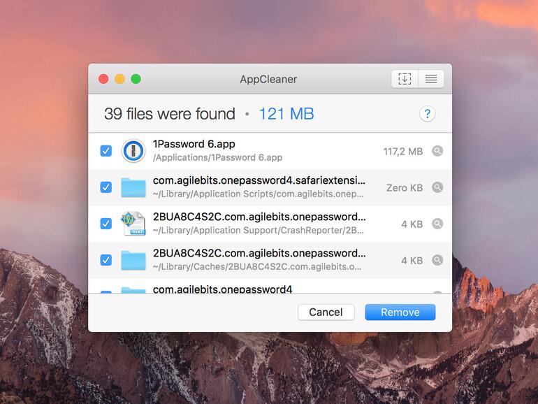 Screenshot zeigt appCleaner