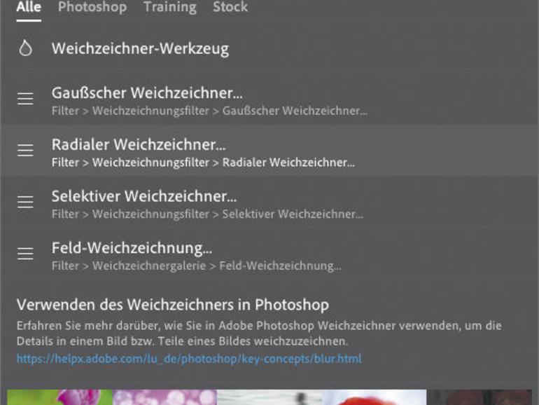 Durch die neue Suchfunktion in Photoshop sparen Sie sich lange Wege durch Menüs.