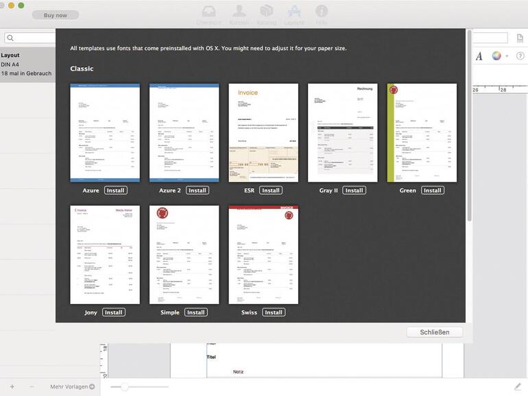 Grandtotal bietet verschiedene seriös anmutende Vorlagen für Rechnungen und Angebote, die man anpassen kann.