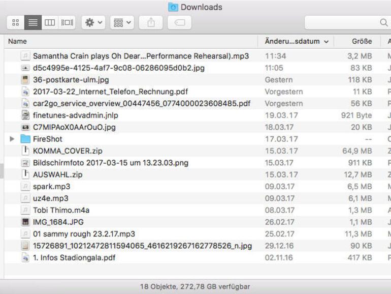 Besonders im „Downloads“-Ordner sammelt sich viel an. Entsprechend viel lässt sich sicher löschen.