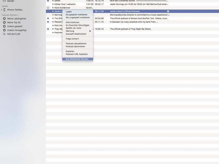 Was Sie nicht (mehr) mögen, das können Sie einfach „Aus [der] Mediathek löschen“.
