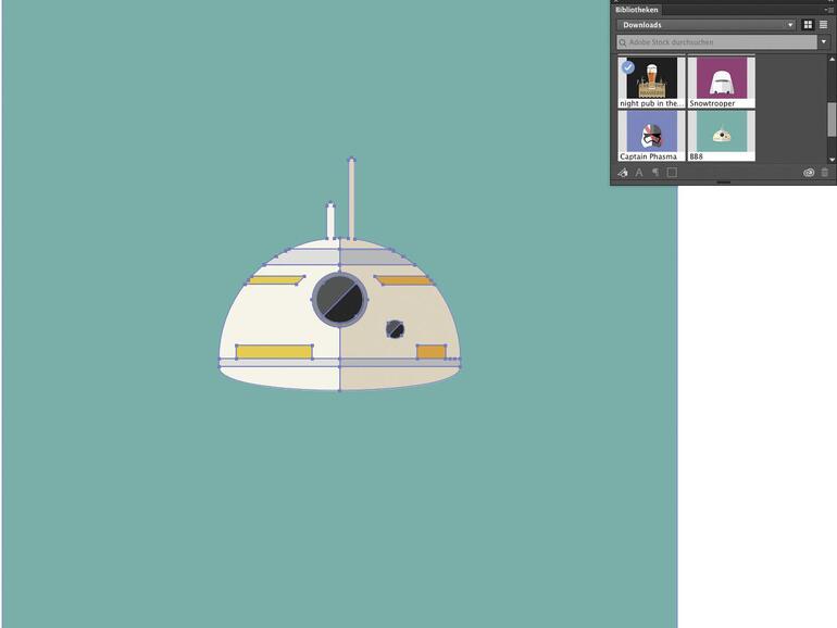Bei Adobe Stock erworbene Bilder und Grafiken finden sich ebenfalls in einer Palette und können komfortabel eingesetzt werden.