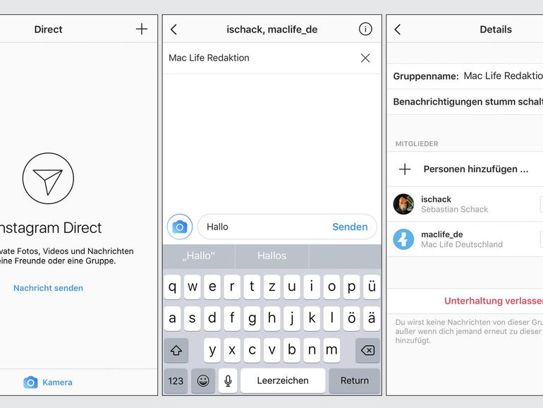 Gruppenunterhaltungen in Instagram Direct