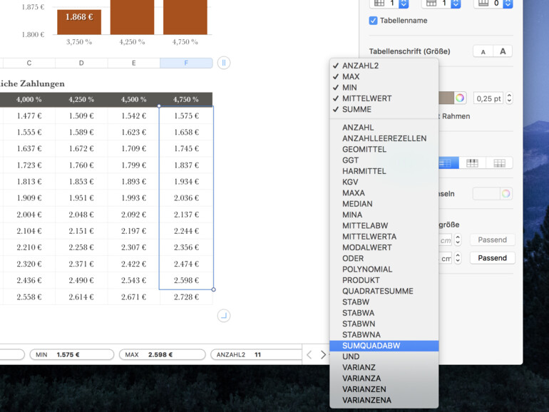 Viele Werte können automatisch berechnet werden