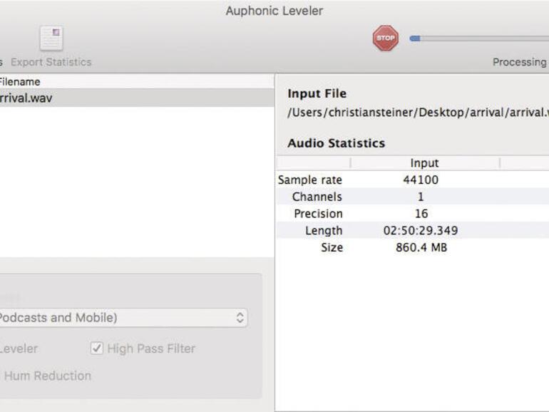 Screenshot aus Auphonic