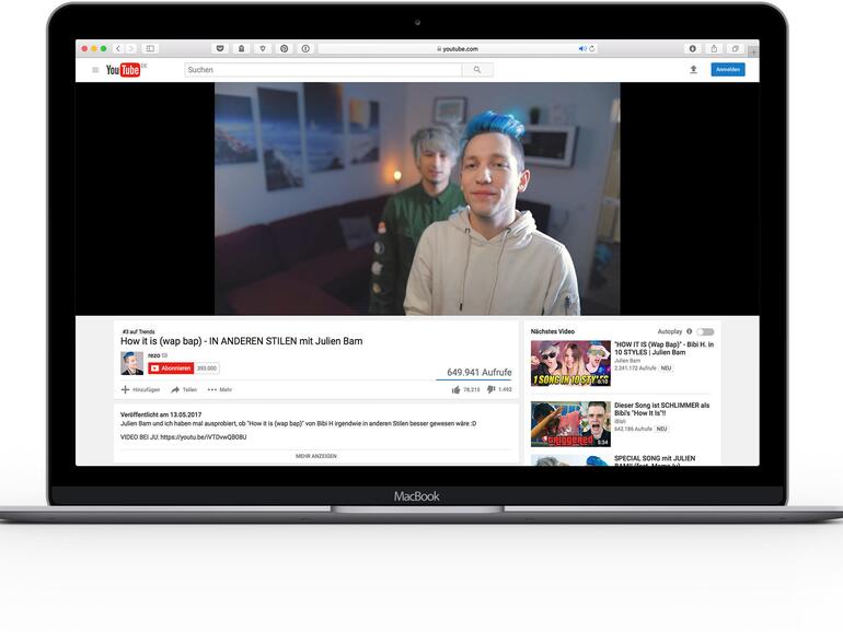 YouTube auf dem MacBook im Vollbild