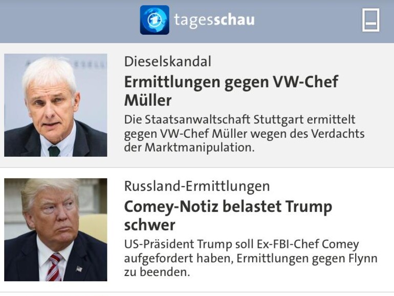 Screenshot aus der Tagesschau-App
