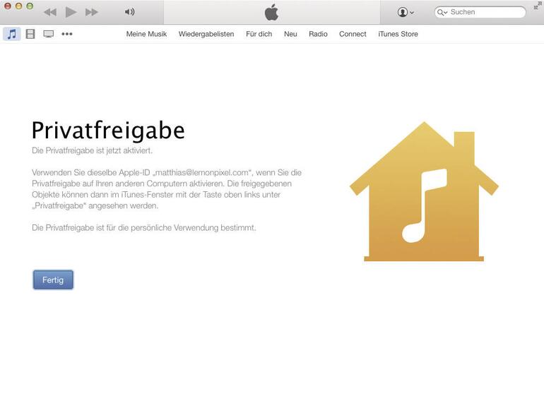 Die Privatfreigabe ist eine kontrollierte Freigabe für andere Nutzer im Heimnetzwerk.