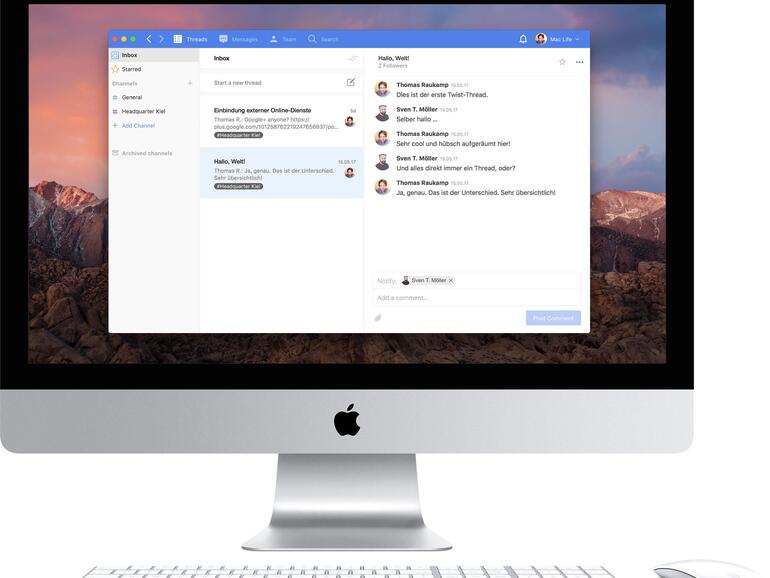 Twist verwaltet seine Kommunikation in Themenblöcken, also sogenannten Threads.