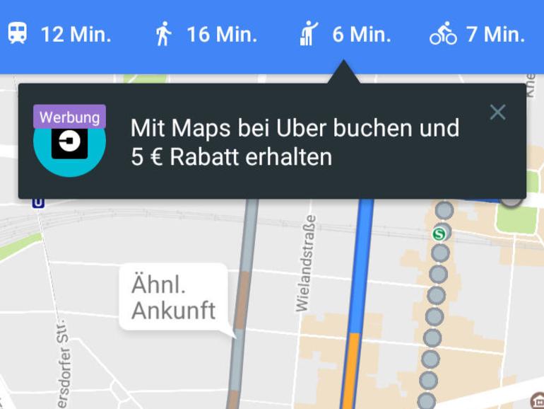 Screenshot: Taxi bestellen in Google Maps