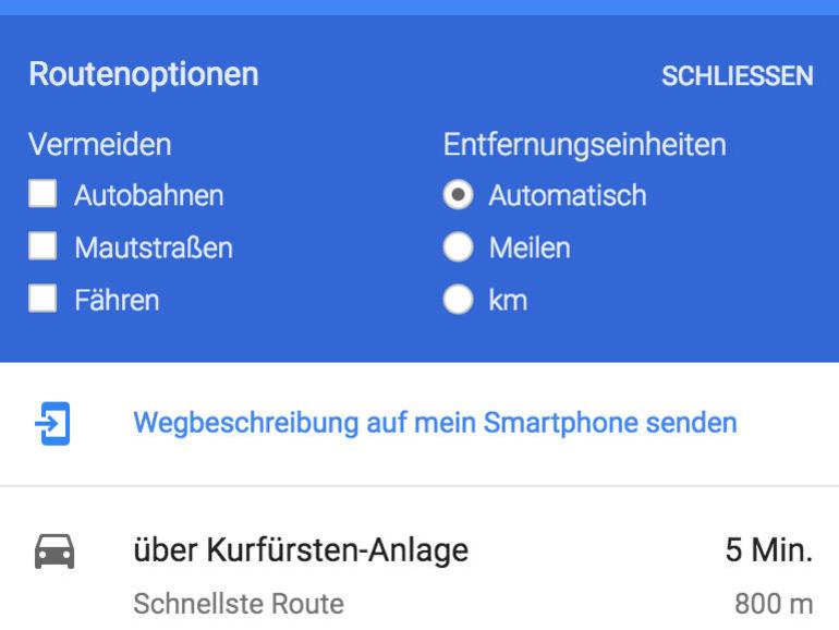 Screenshot: Route ans iPhone senden