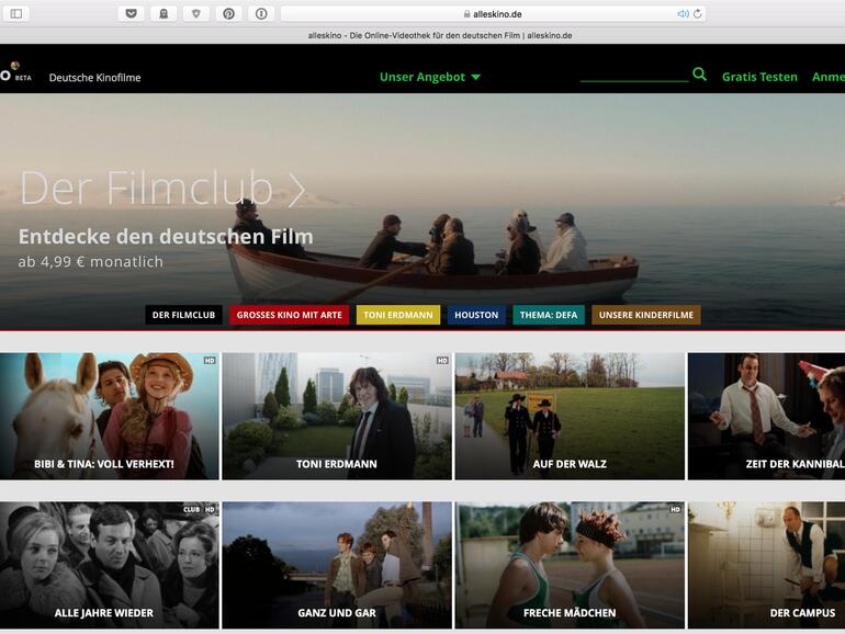 Speziell für das Deutsche Kino gibt es Plattformen wie Alleskino.
