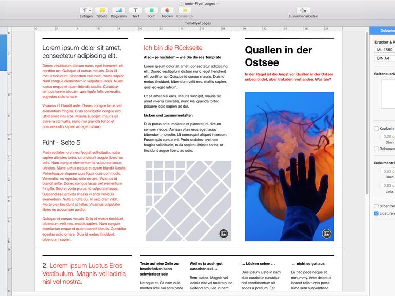 Das aktuelle Pages sieht aus wie Pages 5 und beherrscht per iCloud die Zusammenarbeit an gemeinsamen Dokumenten.