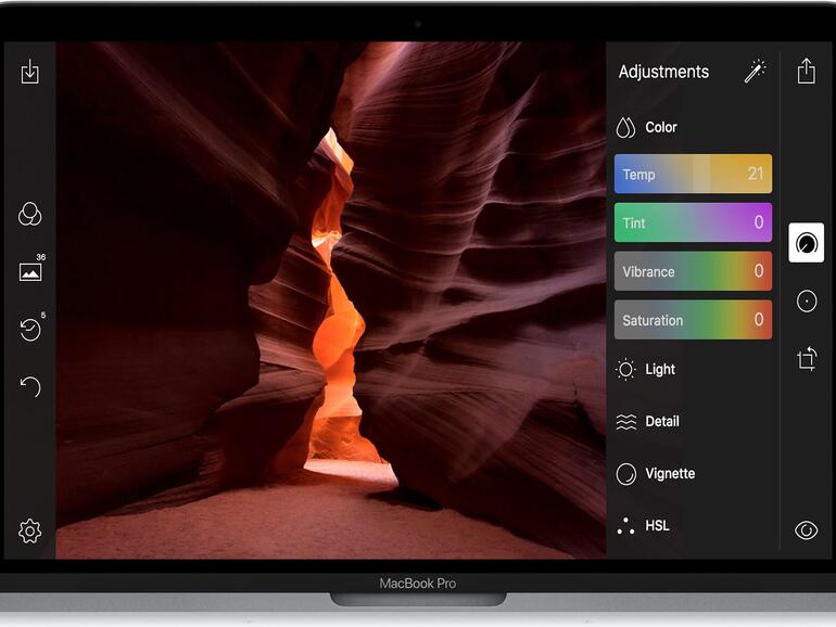 Montage zeigt Polarr auf dem MacBook Pro