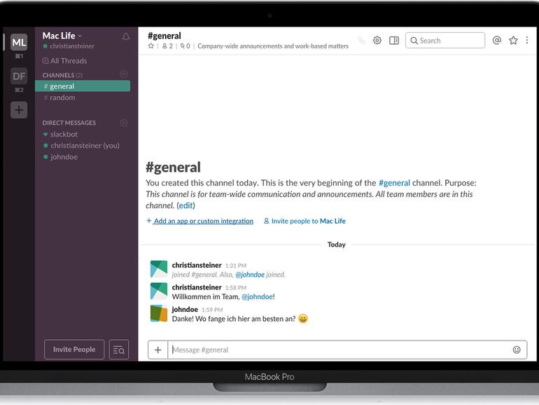 Slack setzt komplett auf Chaträume und Direktnachrichten für die Team-Kommunikation.