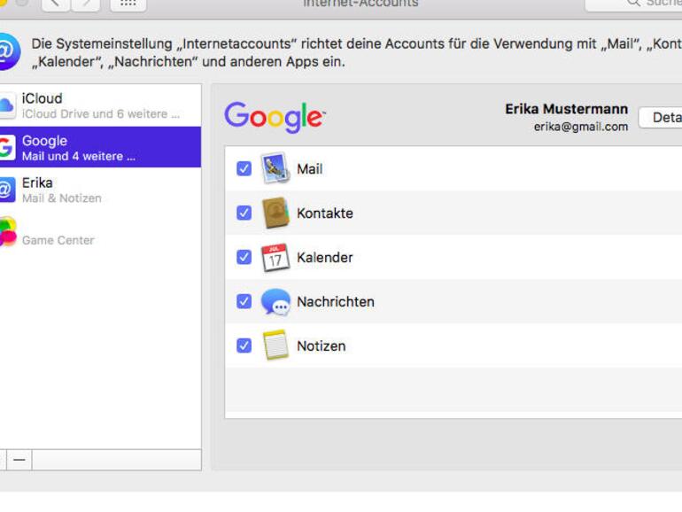 Ein Google-Account lässt sich auch in diverse macOS-Dienste von Mail bis zu Notizen einbinden und alternativ zu iCloud nutzen.