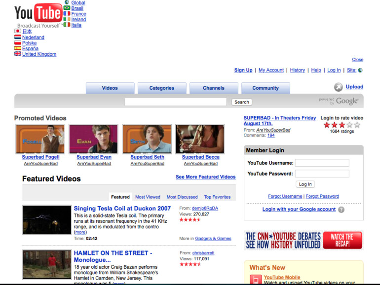 Weniger Zeitlos als Apple: Youtube vor zehn Jahren