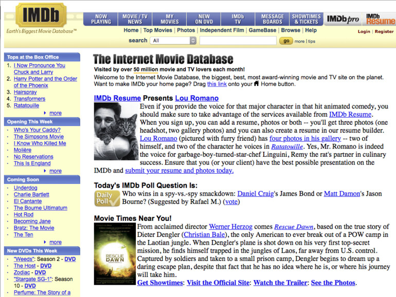 imdb.com sah vor 10 Jahren deutlich unaufgeräumter aus.