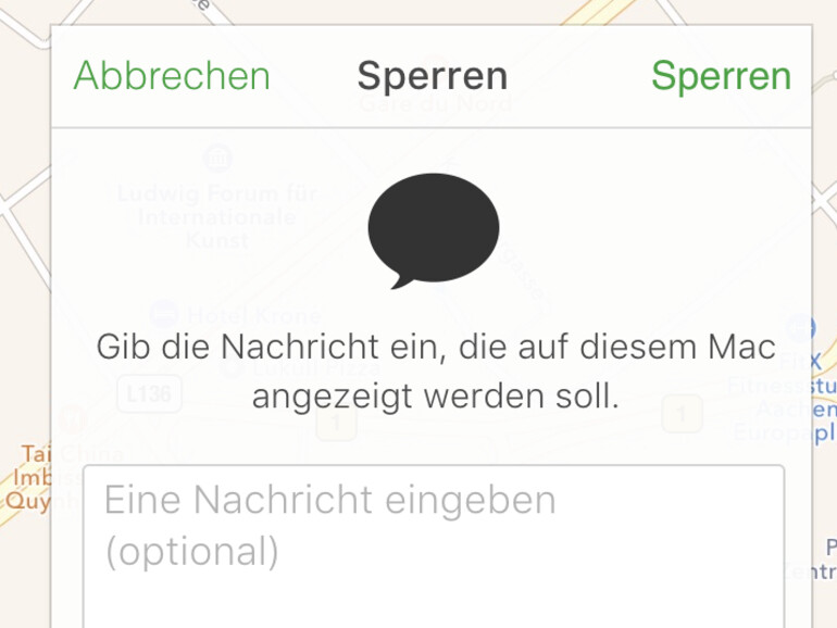 Sie können beim Sperren eines Mac eine Nachricht auf iCloud.com eingeben, die dann angezeigt wird