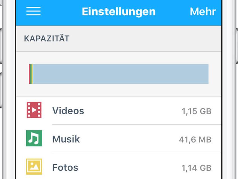 Die iOS-App My Cloud bietet alles, was die Weboberfläche auch bietet. Die Konfigurationsoberfläche erreichen Sie mit einem Tipp auf „Mehr”.
