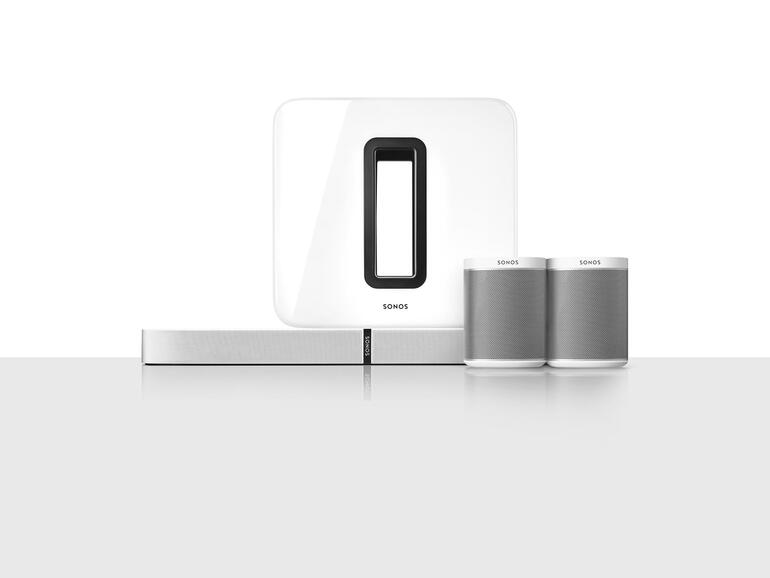 Die Playbase von Sonos lässt sich für echten Surround-Sound kinderleicht um einen Subwoofer und weitere Lautsprecher erweitern.