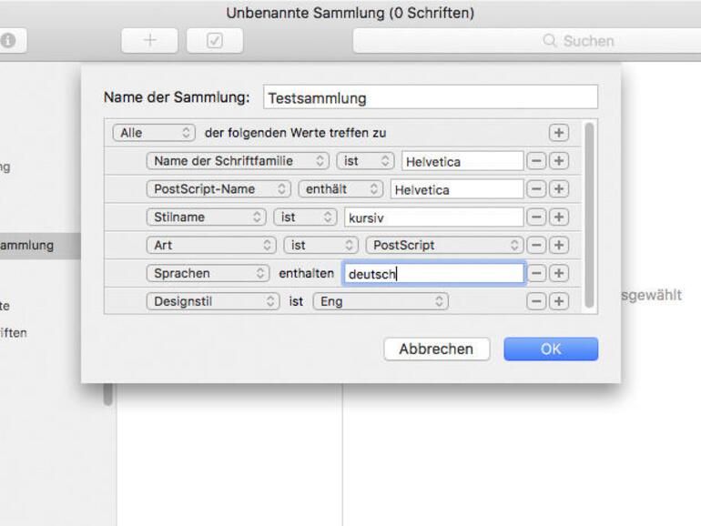 Intelligente Sammlungen eignen sich vor allem, um Schriftfamilien zusammenzufassen.