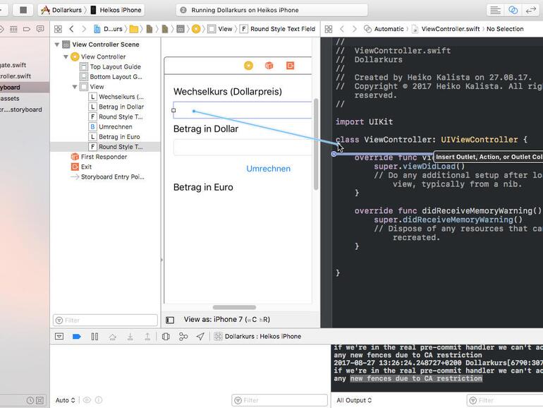 Die Verbindung zwischen Bedienelementen und dem Quellcode: Outlets und Actions.