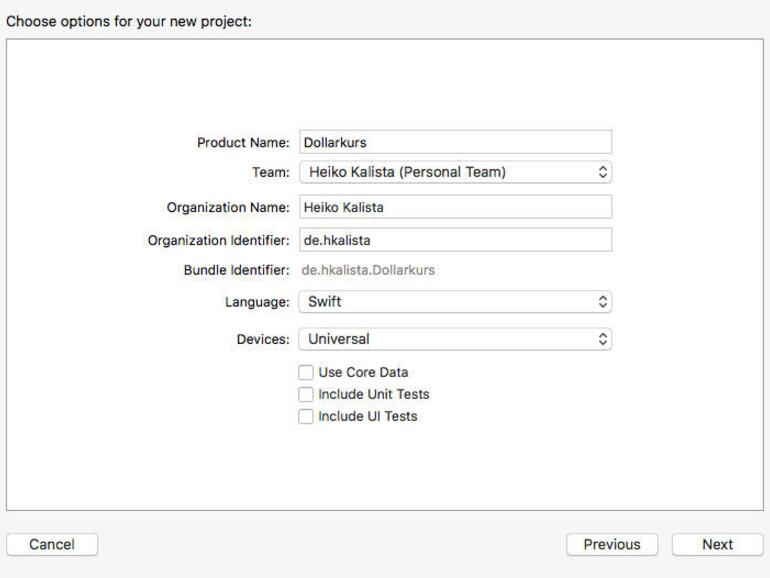 Die Programmiersprache und die Zielgeräte sind die wichtigsten Optionen in diesem Dialog.