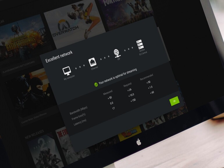 Ohne schnelles Netz geht bei Geforce Now für Mac nichts, eine Kabelverbindung zum Router wird empfohlen