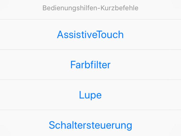 Bedienungshilfen-Kurzbefehle