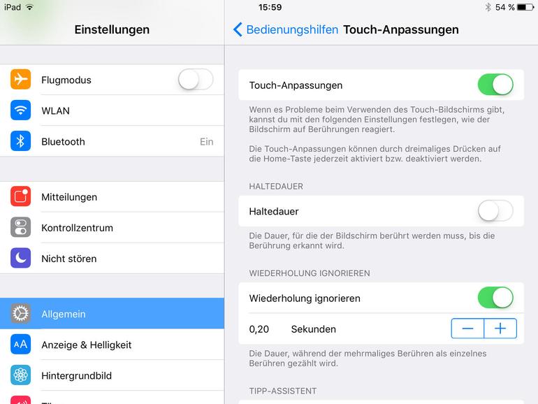 Das Verhalten des Touch-Bildschirms des iPad und iPhone kann auf vielfältige Weise angepasst werden.