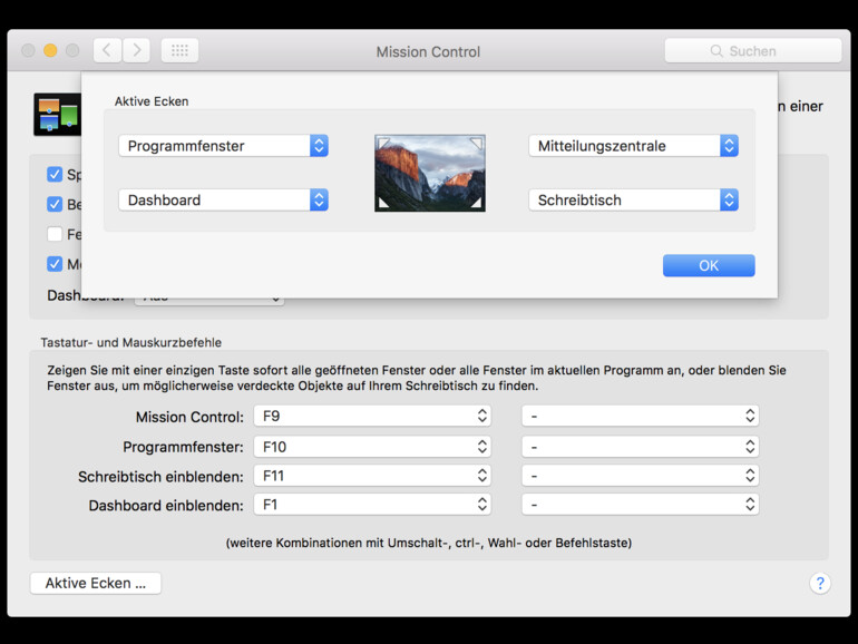 Jede der Ecken kann mit einer von neun Funktionen belegt werden