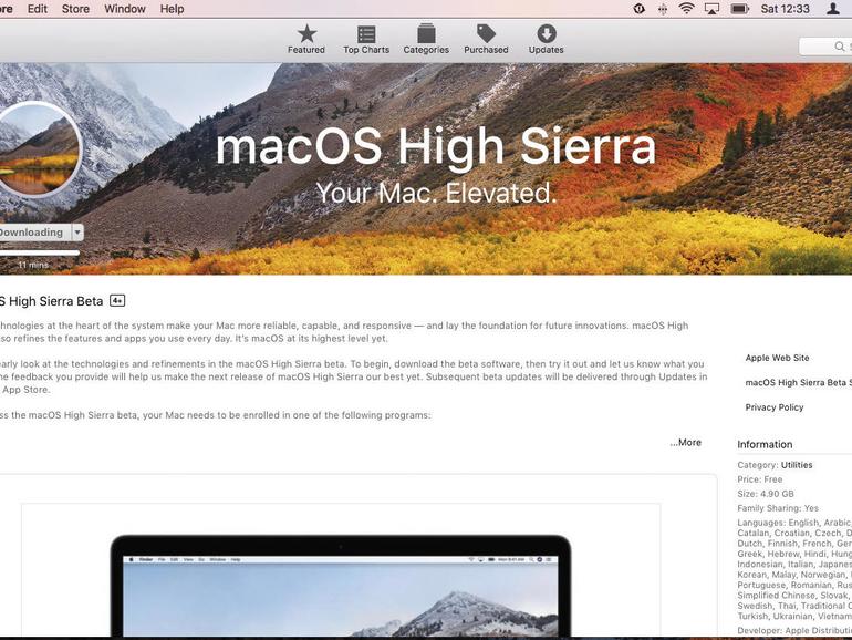 Seite im Mac App Store zum Download von macOS High Sierra
