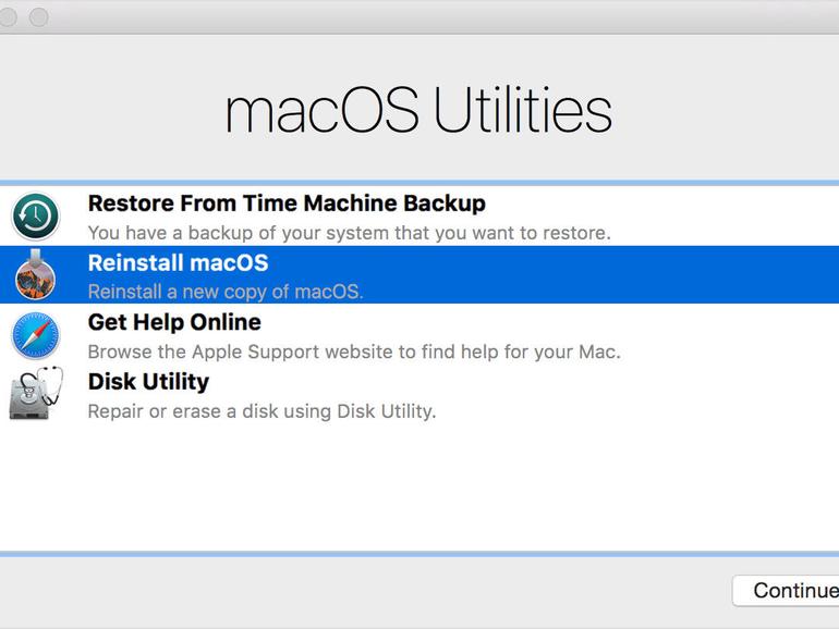 macOS Utilities Dialogfenster