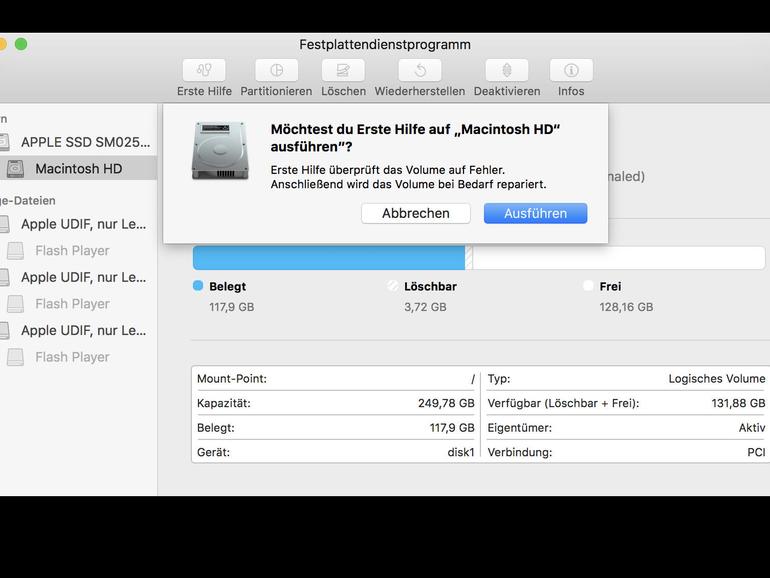 Festplattendienstprogramm bietet Erste Hilfe an