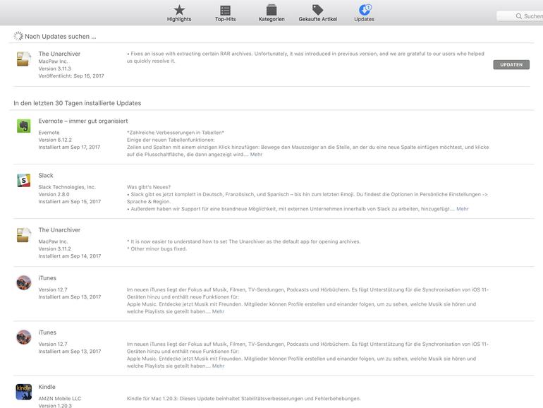 Update-Hinweise im Mac App Store