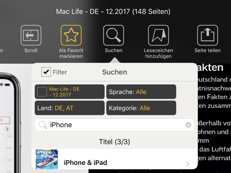Die Suche lässt sich anpassen