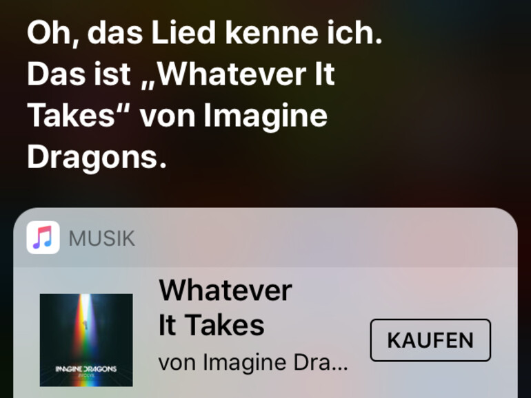 Siri zeigt den gefundenen Song an.