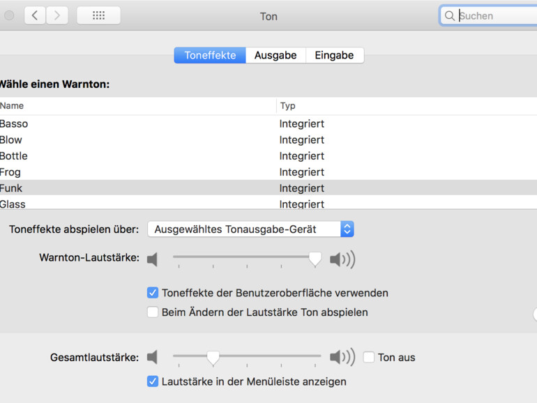 Die Systemeinstellungen für den Ton