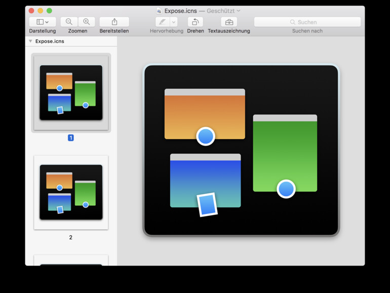 Sie können Icons mit (cmd) + (c) schnell kopieren
