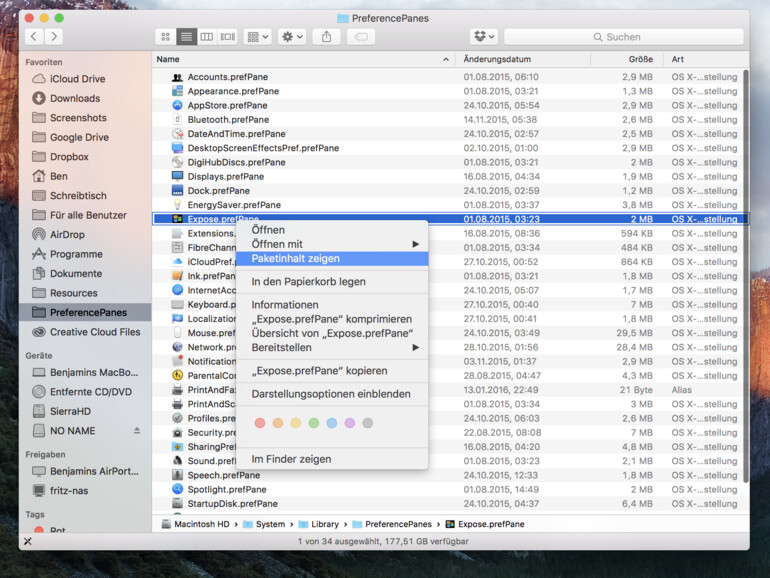 Lassen Sie sich den Paketinhalt anzeigen, um an den Fundort der Icons zu gelangen
