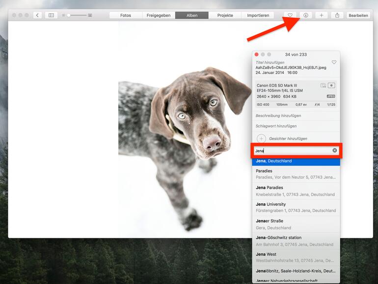 Standortdaten lassen sich mit der Fotos-App schnell hinzufügen