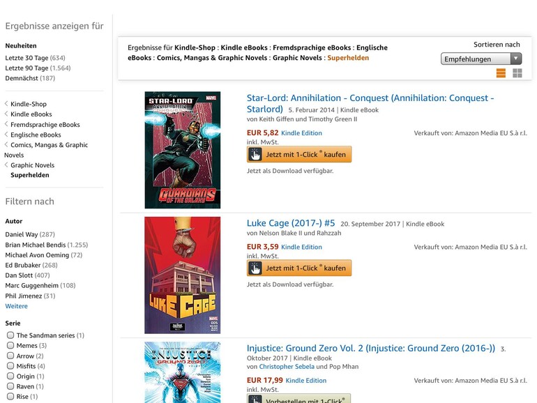 Amazon verkauft auch digitale Comics, aber nur über den iPad-Browser.