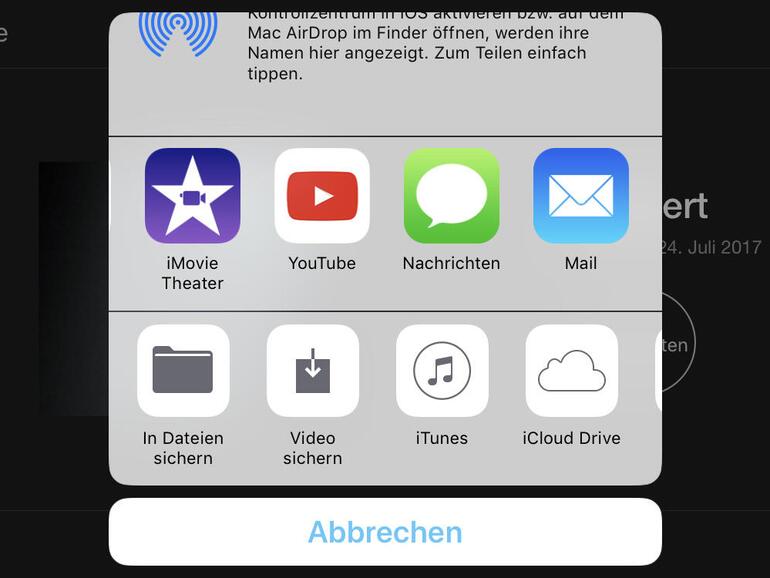 Fertige Videos lassen sich direkt zu Diensten wie Youtube oder zu Cloud-Anbietern transferieren.