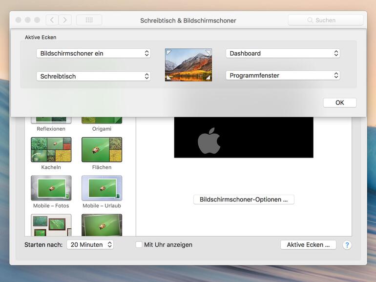 Aktive Ecken einrichten