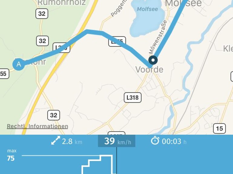 Im Anschluss an eine Fahrt kann man mit TankTaler den Verlauf detailliert nachvollziehen.