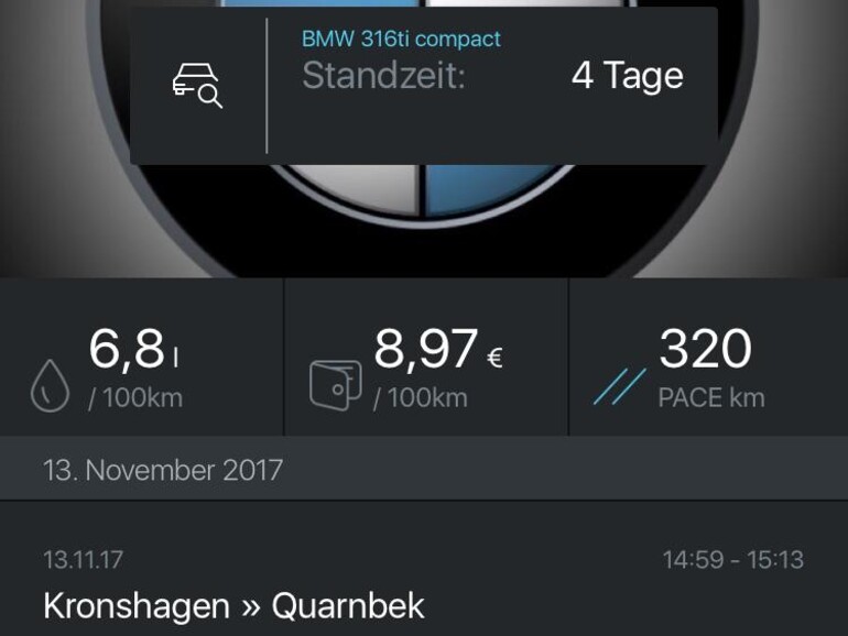Während einer Fahrt zeigt die Pace-App aktuelle Sensordaten und Bewertung des Fahrstils.