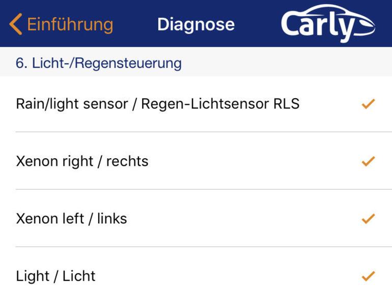 Der Diagnose-Modus der Carly-App fragt zahlreiche Sensoren ab und lässt kaum Wünsche offen.